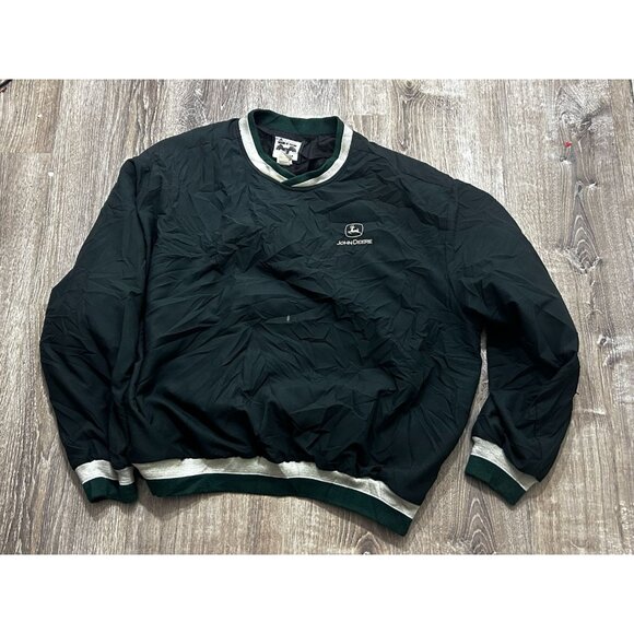 Vintage John Deere Jacket Men's Size 2XL Windbreaker V-Neck Lightweight Logo Gre - Picture 1 of 7